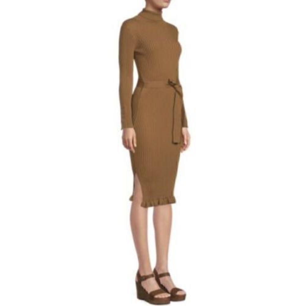 AREA STARS Ribbed Belted Dress. Size Large. Brown. Defect. New With Tags. - Picture 3 of 7